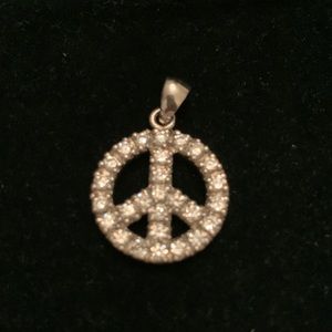 Silver Peace Sign 925 Silver and Rhinestones
